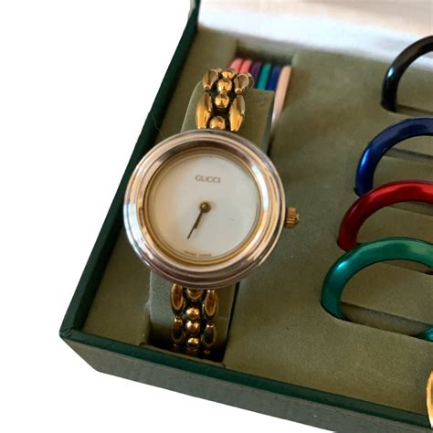 gucci vintage interchangeable watch|gucci watch with interchangeable bezels.